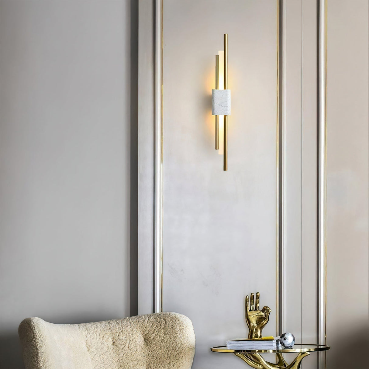 Modern Marble Wall Light  Gold Metal Linear Design - Detailed view
