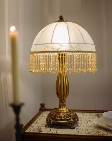 Victorian Table Lamp  Brass Base with Beaded Fringe Shade - Product detail 10