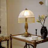 Victorian Table Lamp  Brass Base with Beaded Fringe Shade - Product detail 4