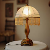 Victorian Table Lamp  Brass Base with Beaded Fringe Shade - Product detail 6