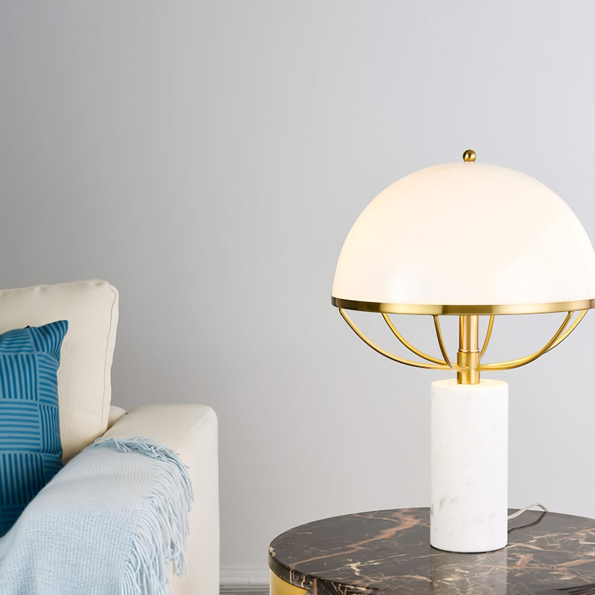 Modern Table Lamp  White Dome Shade with Marble Base - Product detail 6