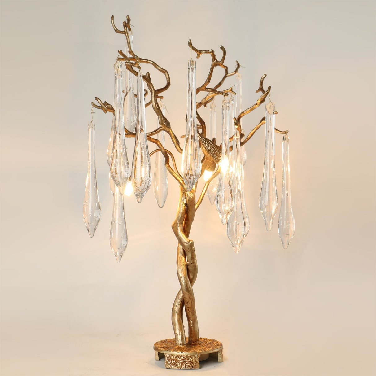 Crystal Branch Table Lamp  Brass Frame With Glass Droplets - Detailed view