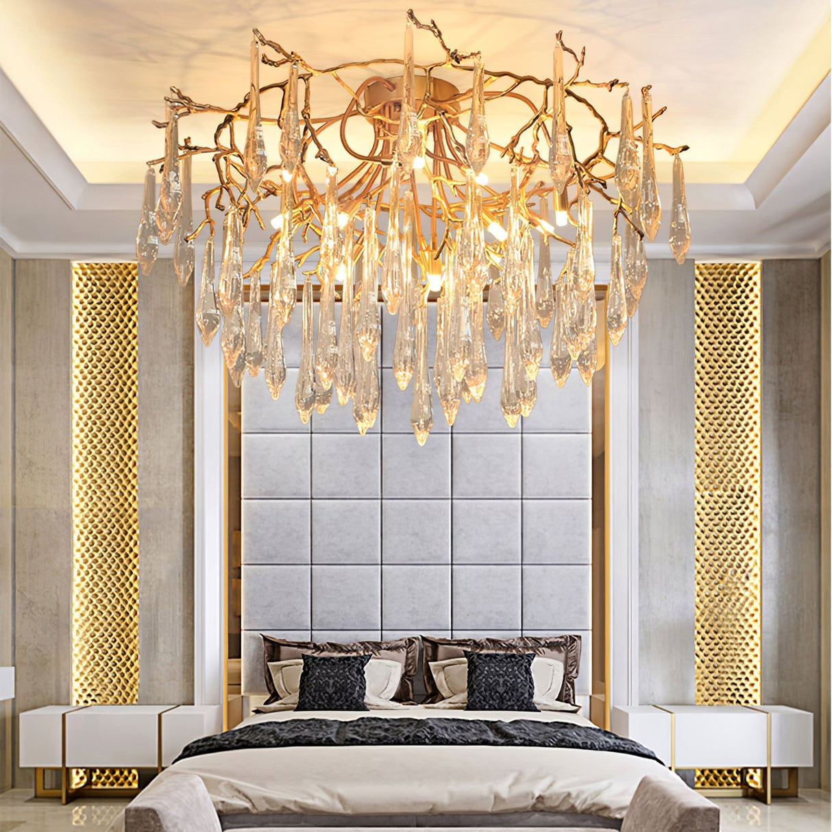 Crystal Ceiling Lamp  Brass Frame with Glass Droplets - Product detail 19