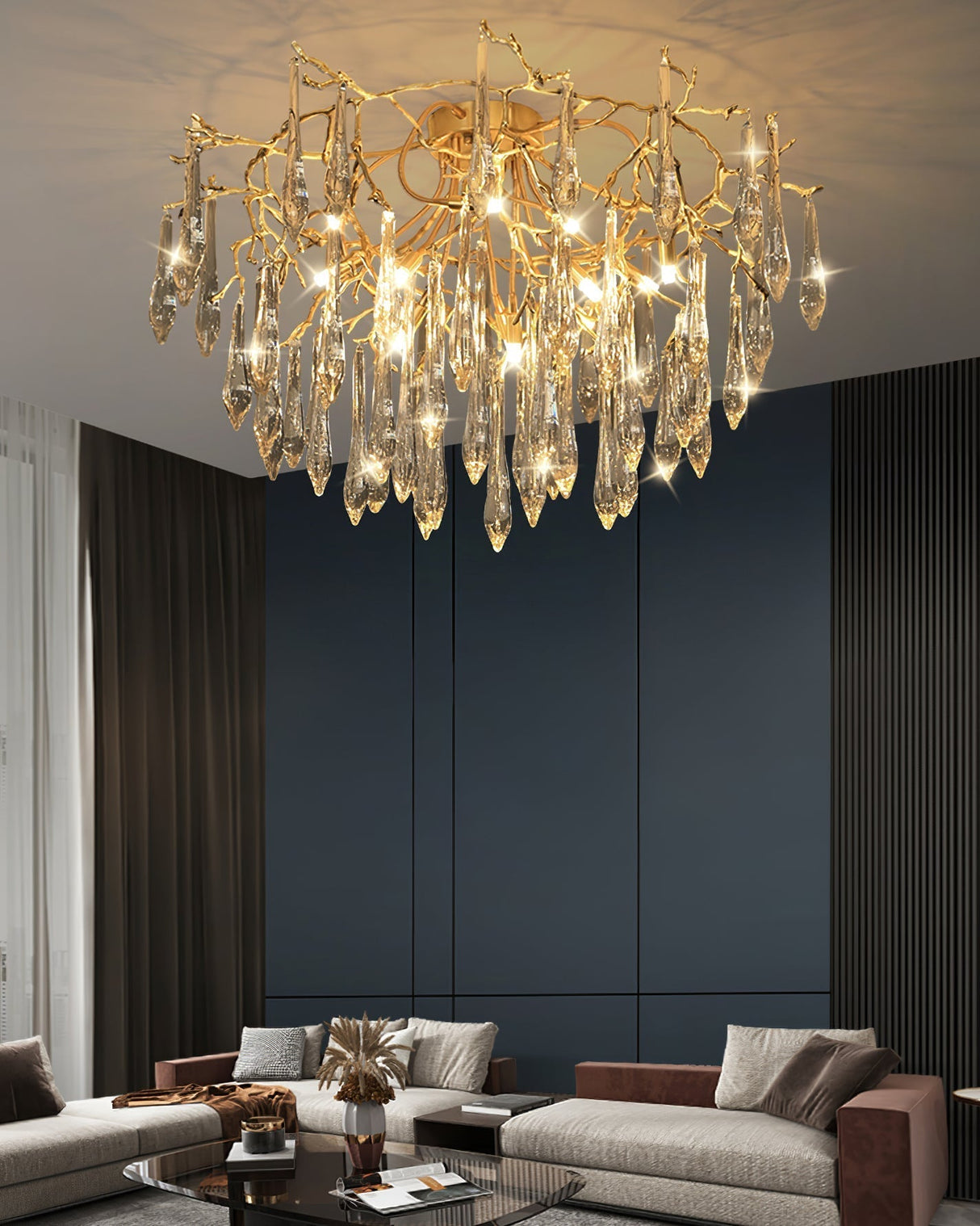 Crystal Ceiling Lamp  Brass Frame with Glass Droplets - Product detail 14