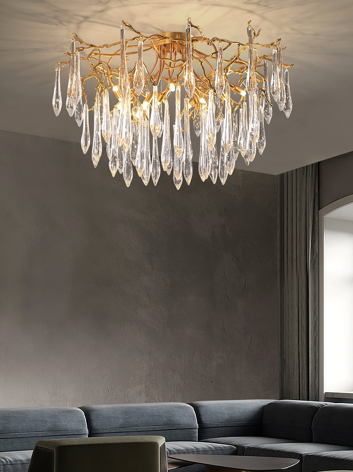 Crystal Ceiling Lamp  Brass Frame with Glass Droplets - Product detail 17