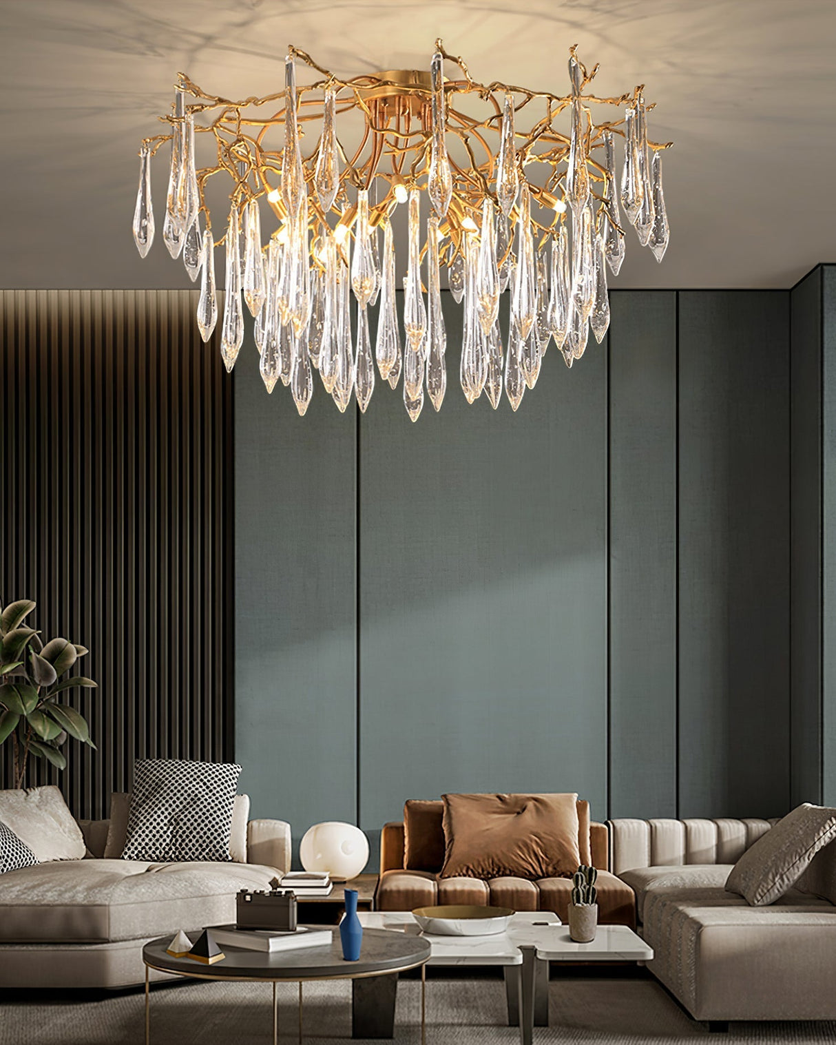 Crystal Ceiling Lamp  Brass Frame with Glass Droplets - Product detail 9