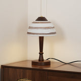 Modern LED Table Lamp  Walnut Wood Base with Striped Shade - Product example