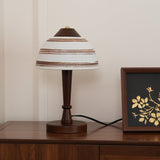 Modern LED Table Lamp  Walnut Wood Base with Striped Shade - Product detail 6