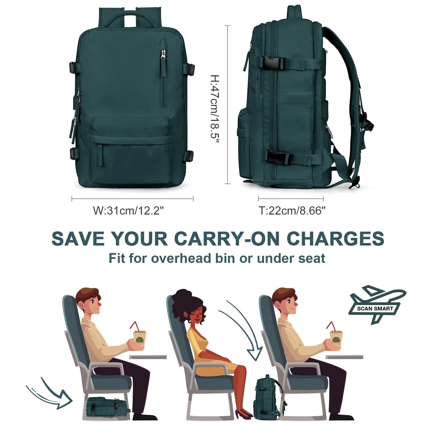 Womens Travel Backpack  35L Water-Repellent with USB Charging Port - Product detail 7