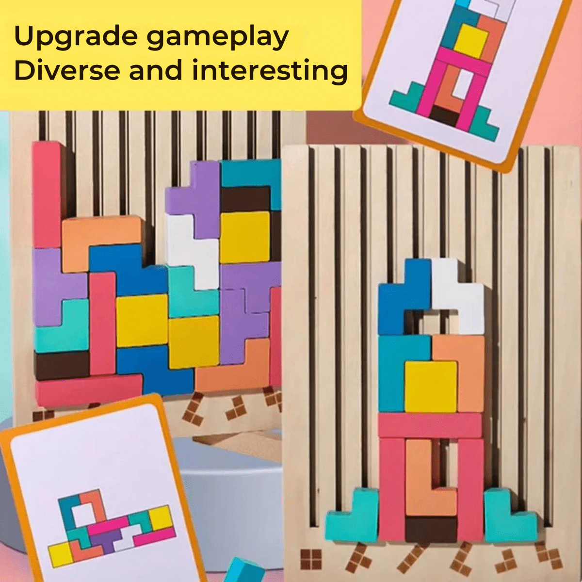 Wooden Tetris Stacking Game  Colorful Montessori Educational Toy - Product example