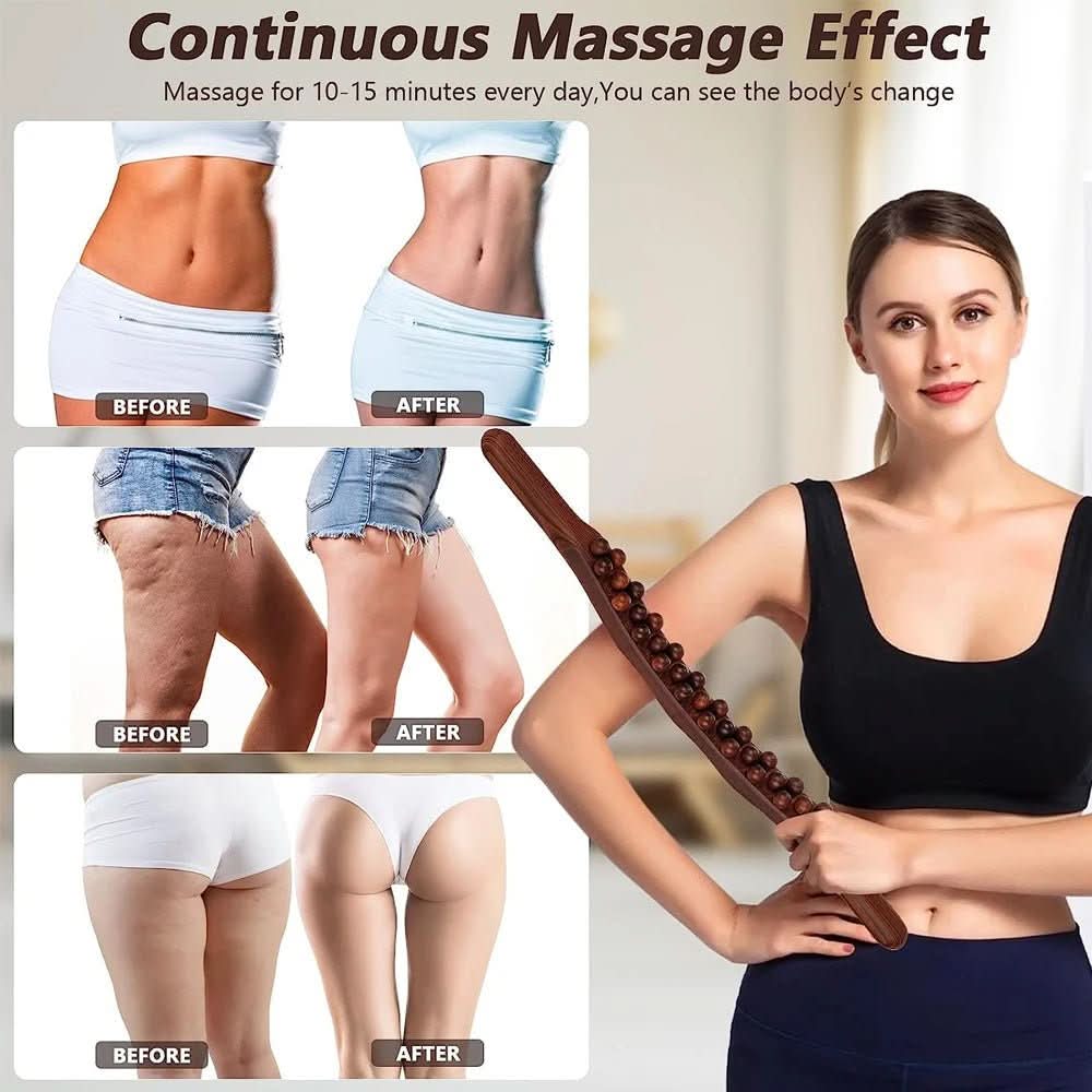 Wooden Gua Sha Massage Tool  Natural Therapy Stick With Rolling Beads - Product example