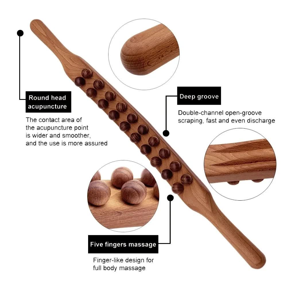 Wooden Gua Sha Massage Tool  Natural Therapy Stick With Rolling Beads - Product detail 5