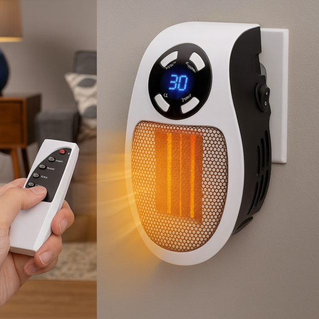 Electric Wall Heater  Compact Plug-In Design with Remote Control - Product showcase