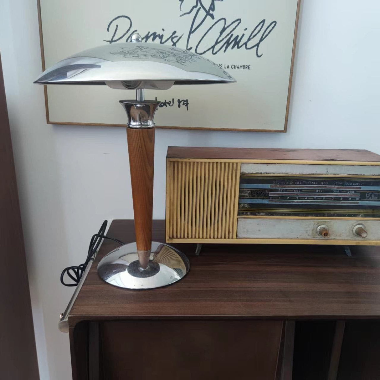 Modern Table Lamp  Chrome Shade Wood Stem Design - Product detail 12