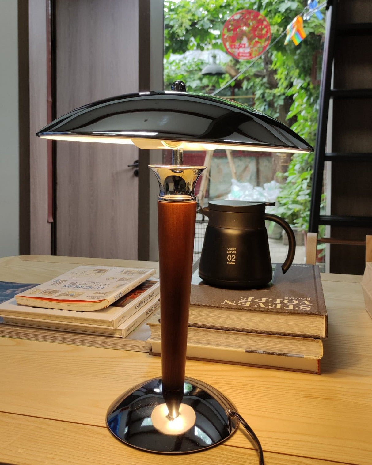 Modern Table Lamp  Chrome Shade Wood Stem Design - Product detail 17