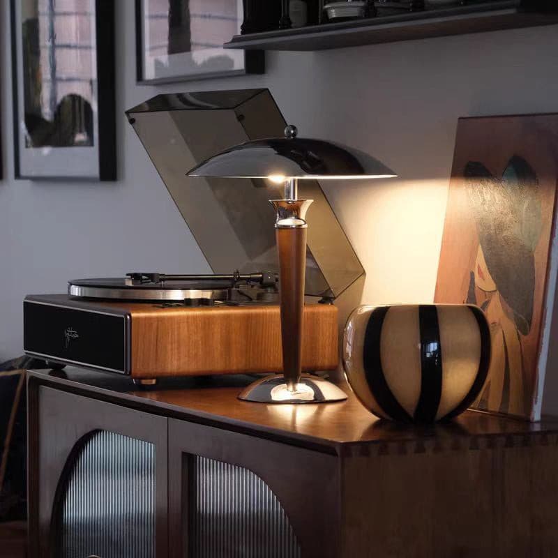 Modern Table Lamp  Chrome Shade Wood Stem Design - Product detail 29