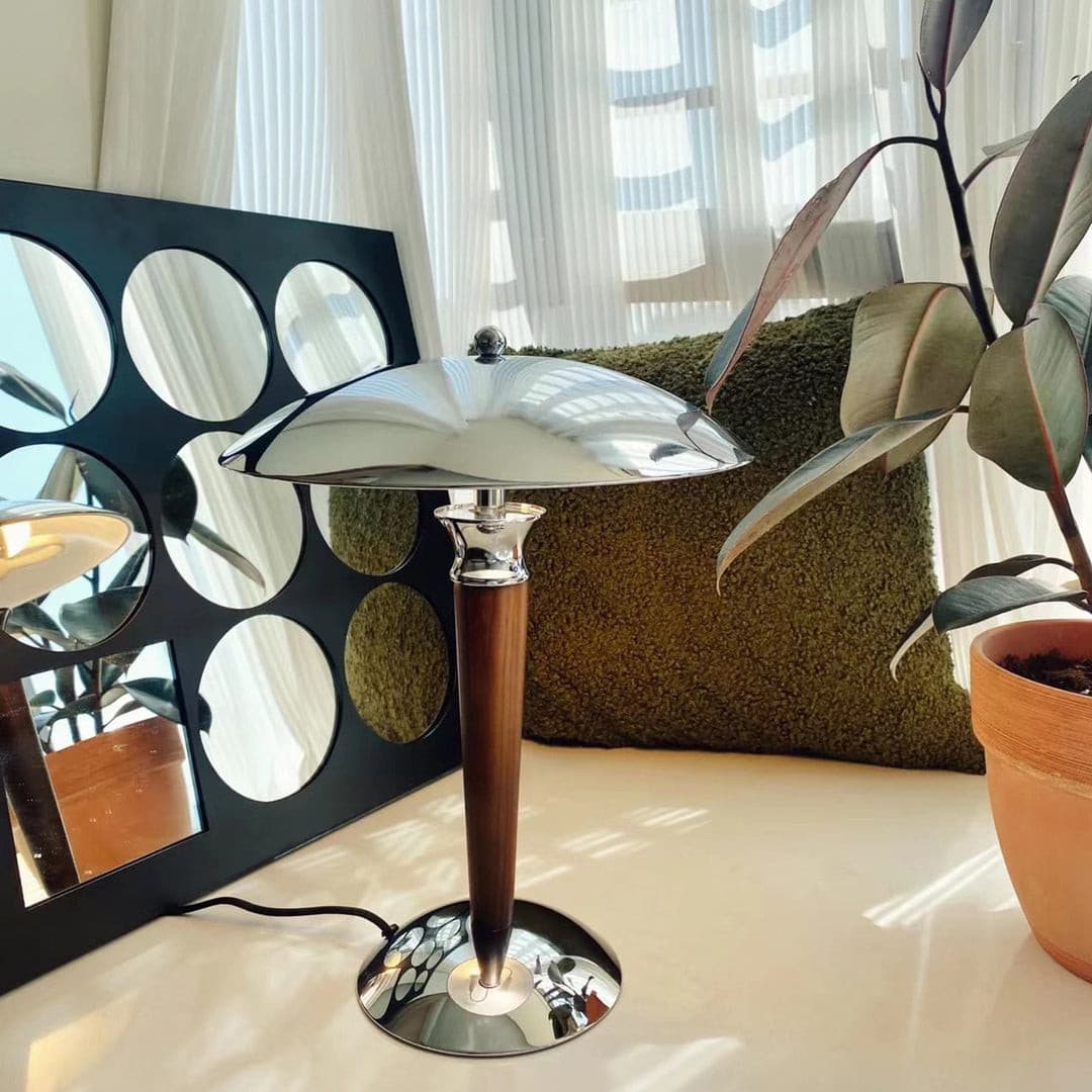 Modern Table Lamp  Chrome Shade Wood Stem Design - Product detail 30