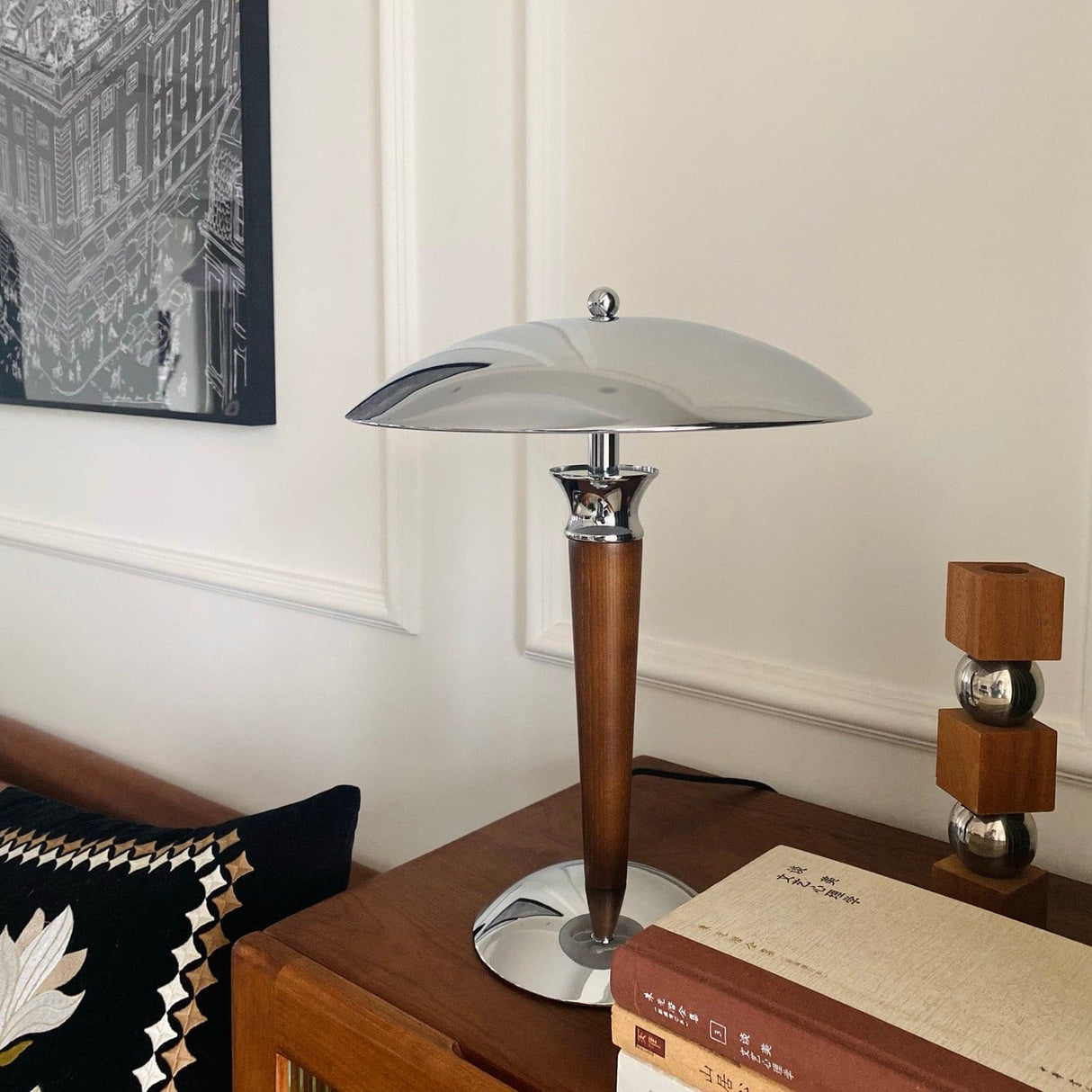 Modern Table Lamp  Chrome Shade Wood Stem Design - Product detail 36