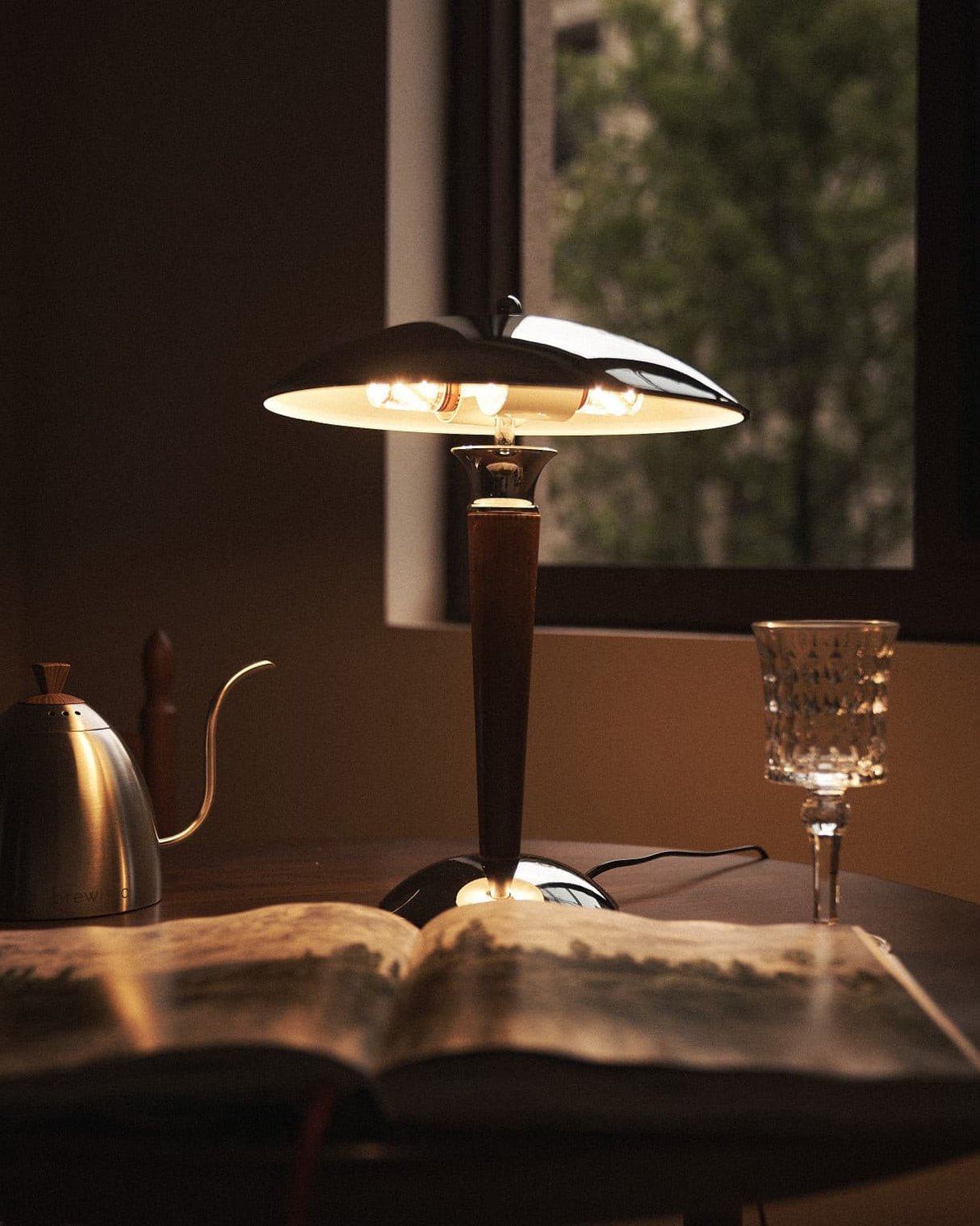 Modern Table Lamp  Chrome Shade Wood Stem Design - Product detail 46