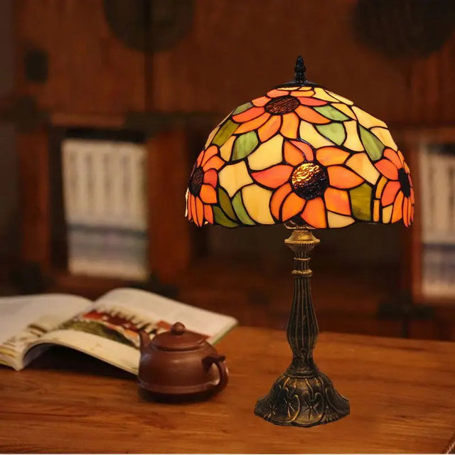 Floral Table Lamp  Stained Glass Sunflower Design - Product showcase