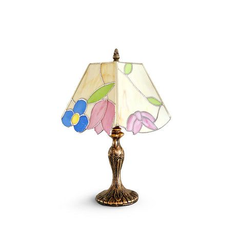 Vintage Tiffany Table Lamp  Floral Glass Shade With Antique Gold Base - Product detail 26