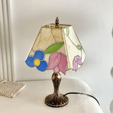 Vintage Tiffany Table Lamp  Floral Glass Shade With Antique Gold Base - Product detail 7