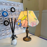 Vintage Tiffany Table Lamp  Floral Glass Shade With Antique Gold Base - Product detail 21