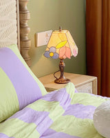 Vintage Tiffany Table Lamp  Floral Glass Shade With Antique Gold Base - Product detail 4