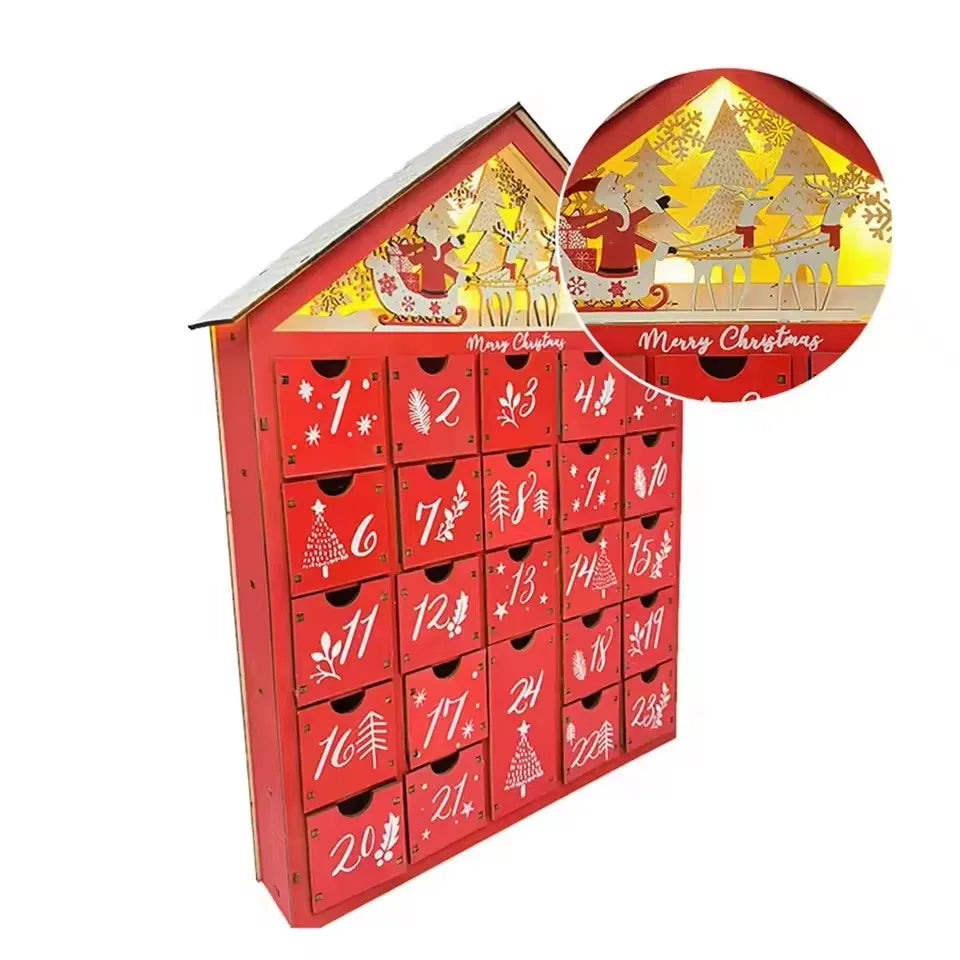 Wooden Advent Calendar  Red House Design with LED Lights - Product detail 5