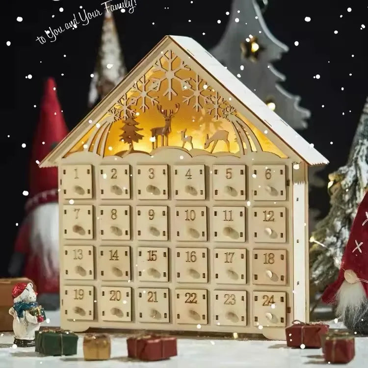 Wooden Advent Calendar  Red House Design with LED Lights - Product detail 8