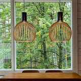 Wooden Pendant Light  Ribbed Globe Cage Design - Product example