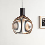 Wooden Pendant Light  Ribbed Globe Cage Design - Product detail 5