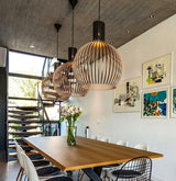 Wooden Pendant Light  Ribbed Globe Cage Design - Product detail 6