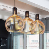 Wooden Pendant Light  Ribbed Globe Cage Design - Product detail 8