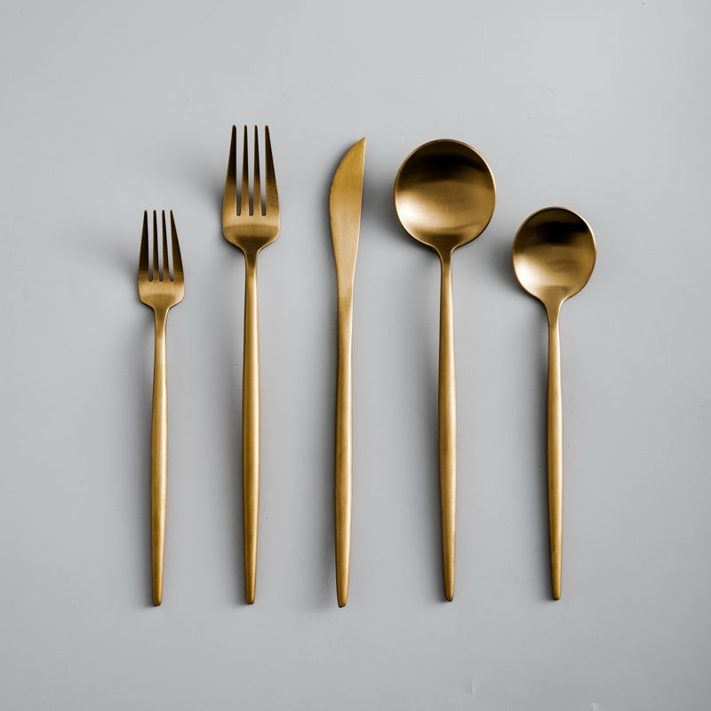 Minimalist Cutlery Set  20-Piece Stainless Steel Gold Flatware - Product showcase