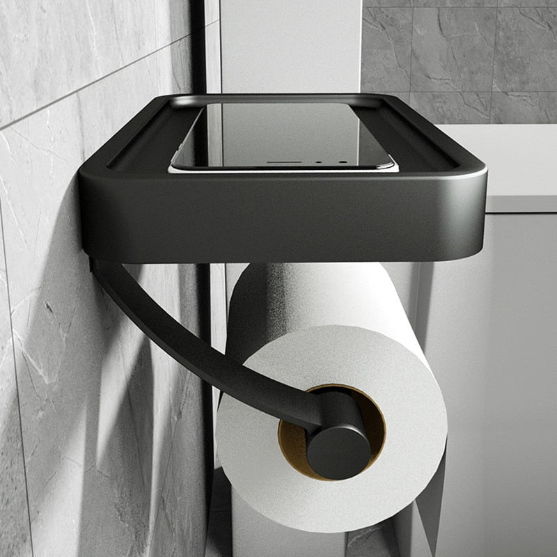 Modern Toilet Paper Holder  Aluminum Wall Mount With Storage Shelf - Detailed view