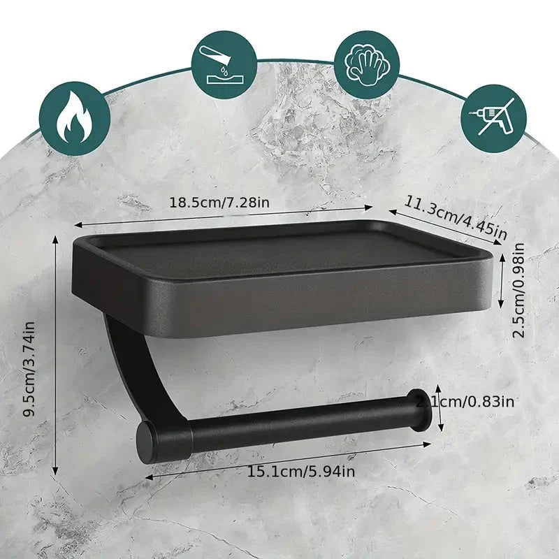 Modern Toilet Paper Holder  Aluminum Wall Mount With Storage Shelf - Product example