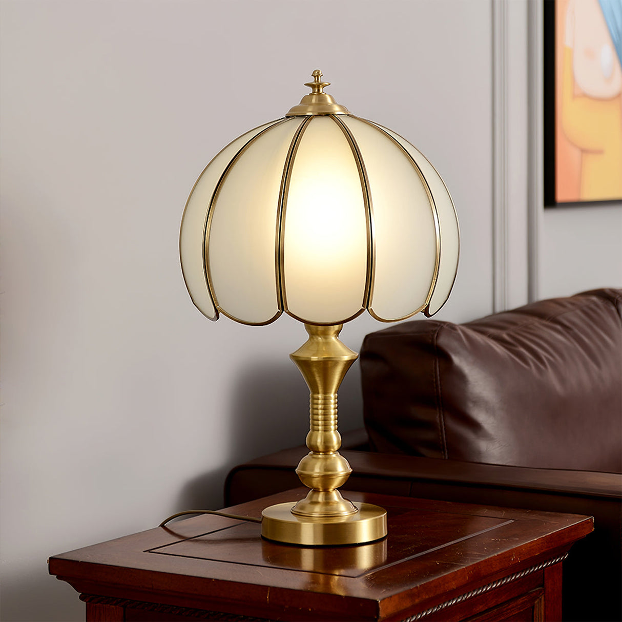 Vintage Brass Table Lamp  Tulip Glass Shade Design - Product detail 7