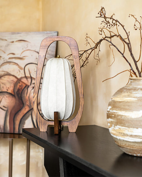 Japanese Table Lamp  Natural Wood Frame With Fabric Shade - Product detail 10