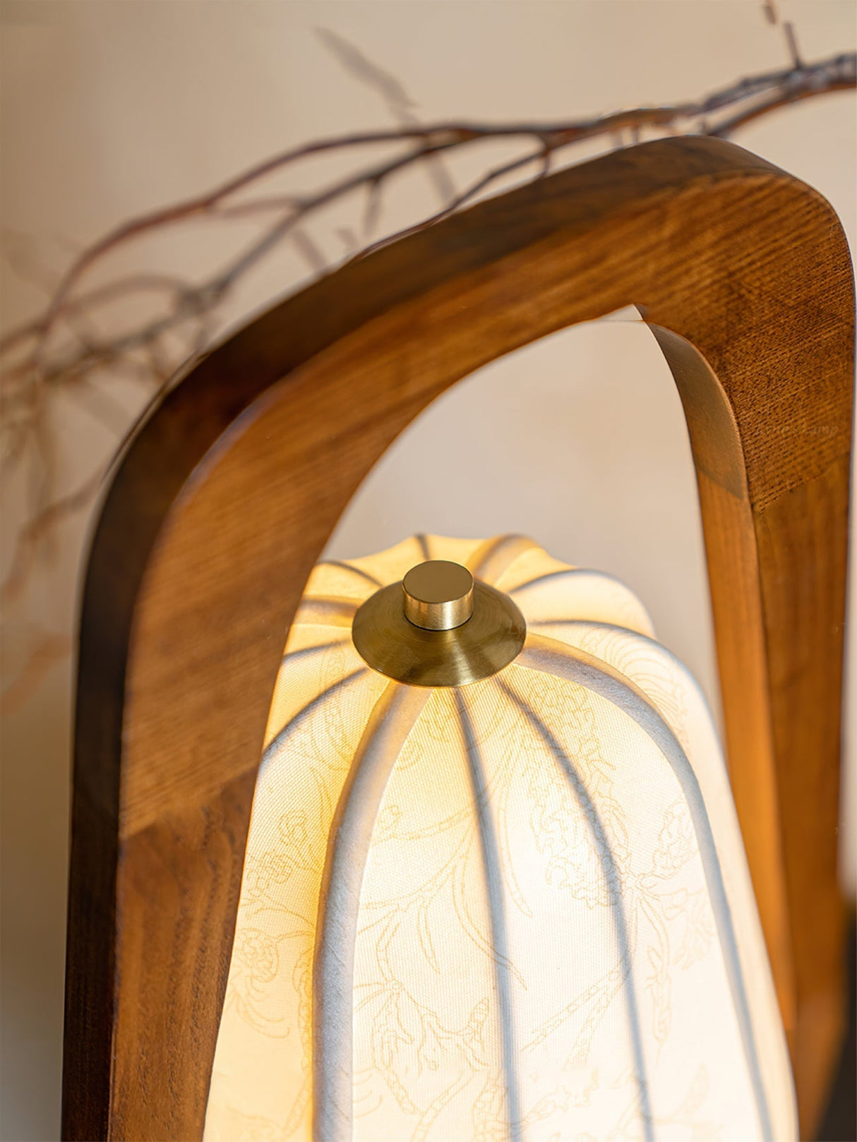 Japanese Table Lamp  Natural Wood Frame With Fabric Shade - Product detail 6