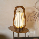 Japanese Table Lamp  Natural Wood Frame With Fabric Shade - Detailed view