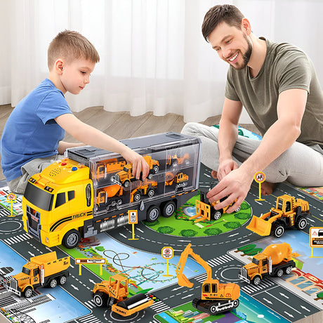 Construction Vehicle Toy Set  Interactive Play Mat And Storage Case - Product showcase