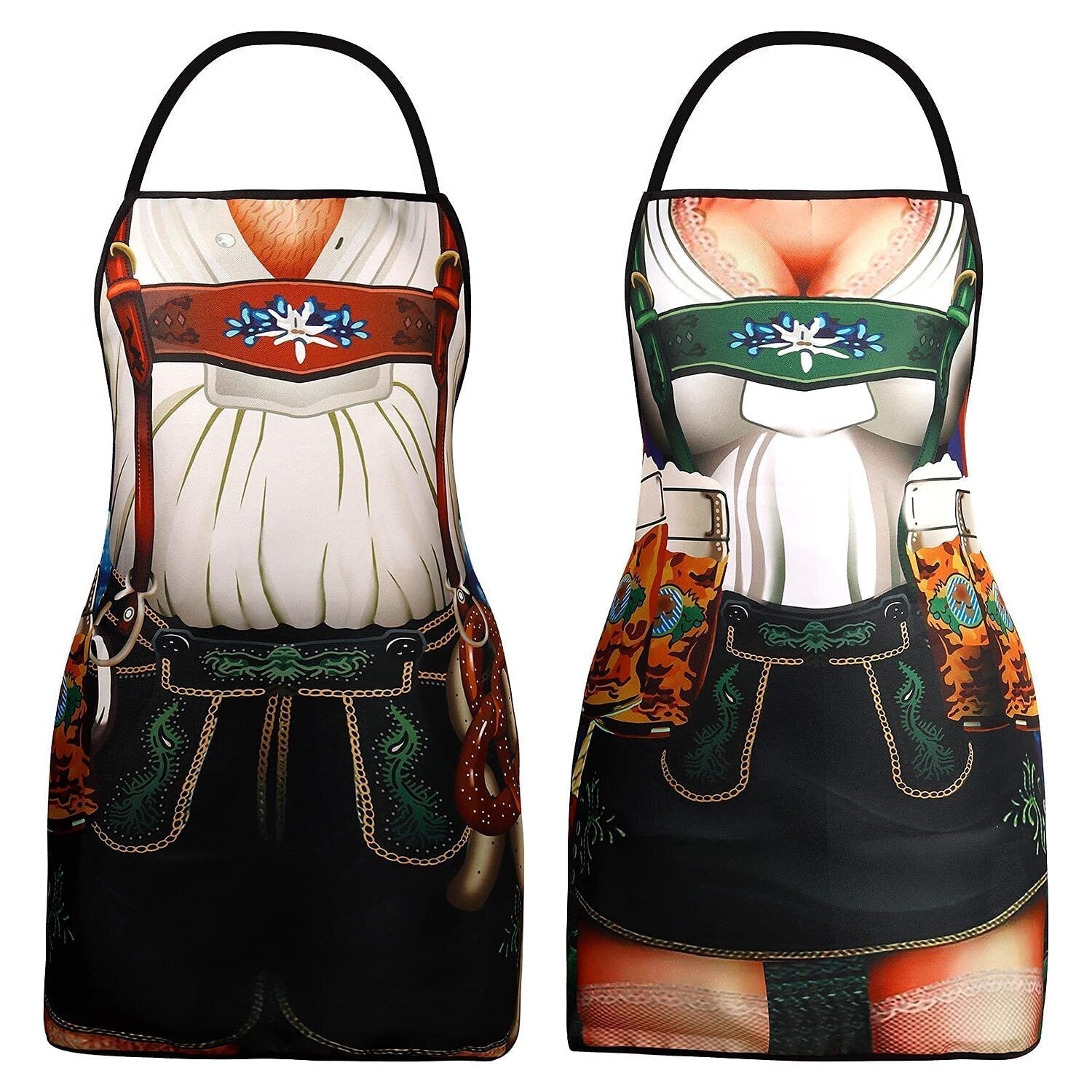 Oktoberfest Couple Aprons  Traditional Dirndl  Lederhosen Print - Product example