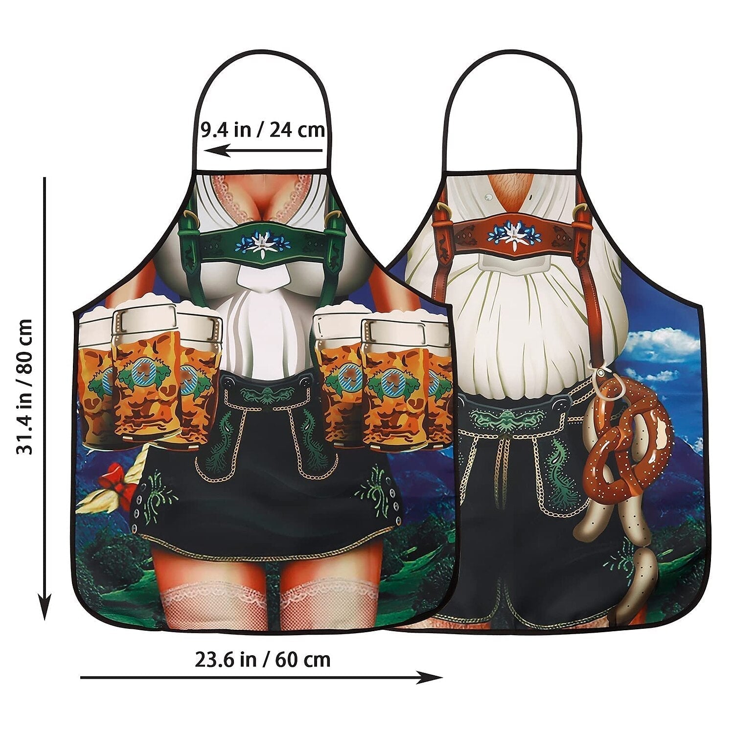 Oktoberfest Couple Aprons  Traditional Dirndl  Lederhosen Print - Product detail 5