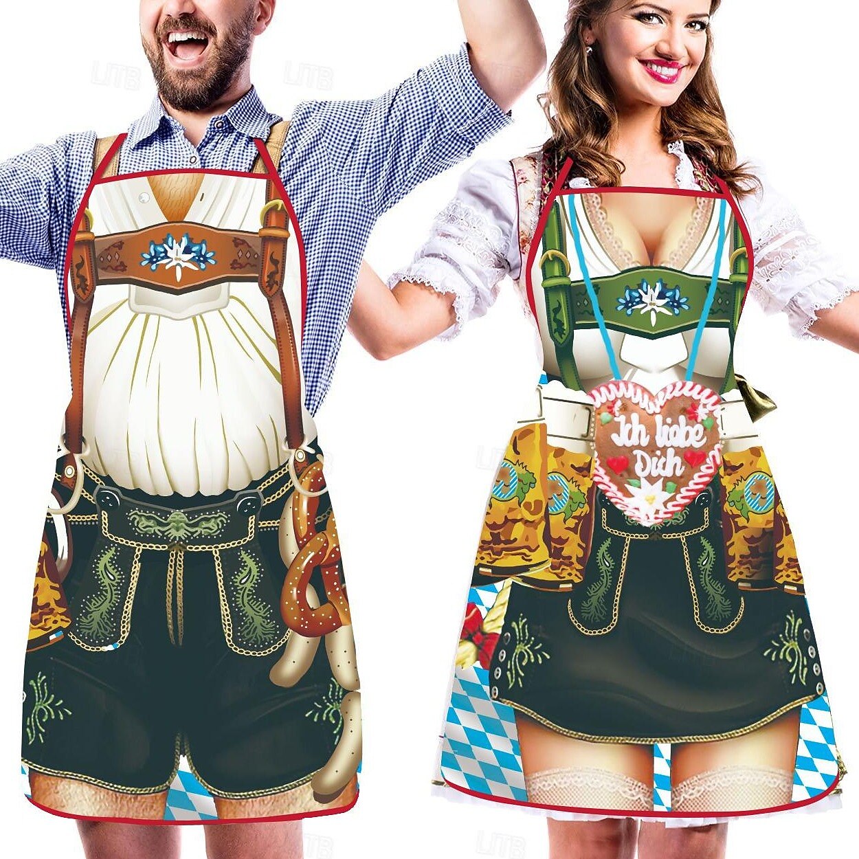 Oktoberfest Couple Aprons  Traditional Dirndl  Lederhosen Print - Product detail 7