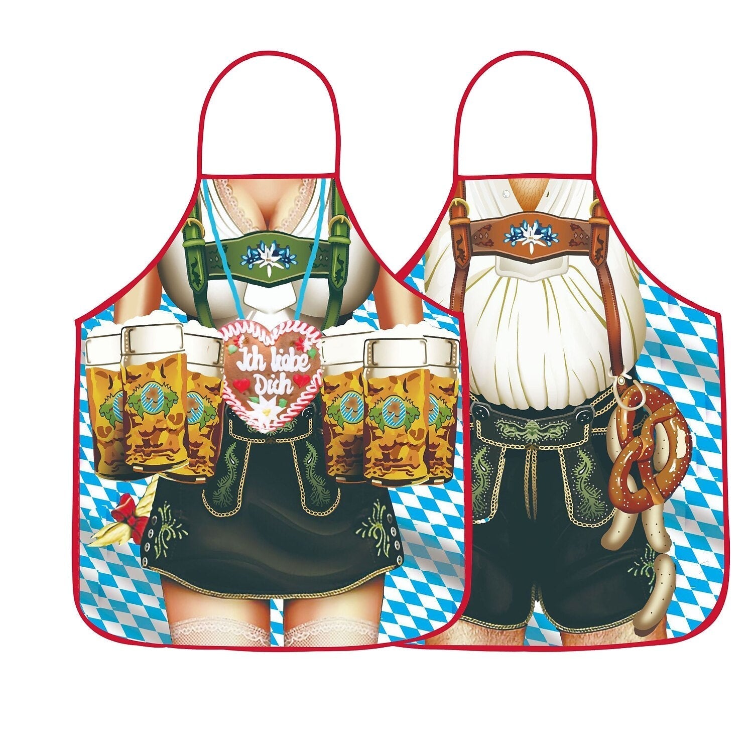 Oktoberfest Couple Aprons  Traditional Dirndl  Lederhosen Print - Product detail 8