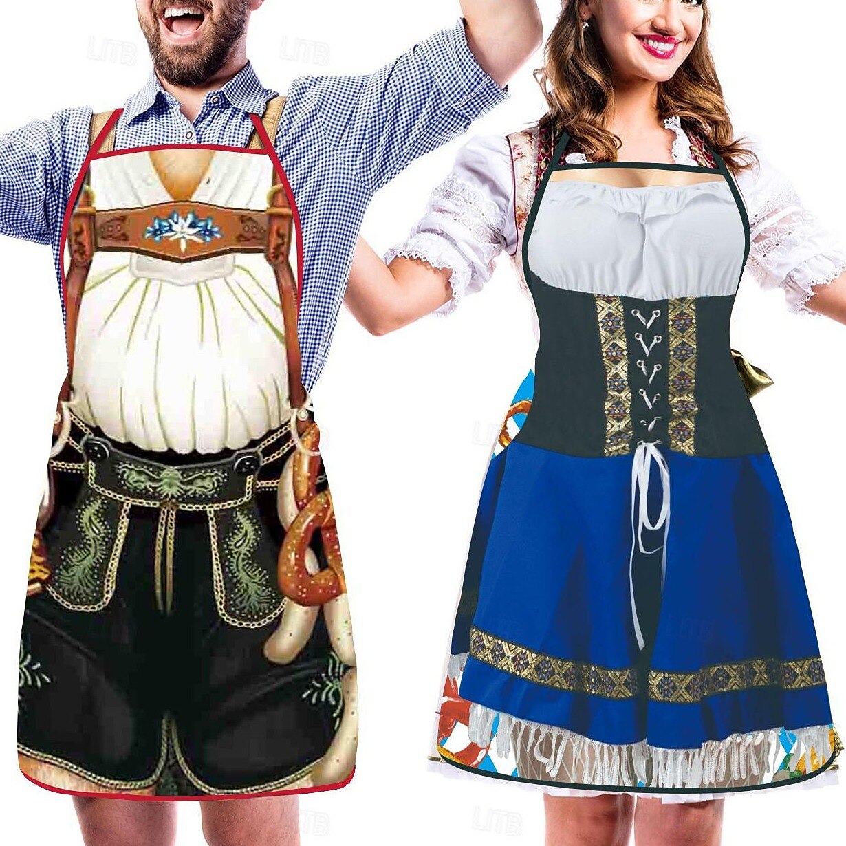 Oktoberfest Couple Aprons  Traditional Dirndl  Lederhosen Print - Product detail 9