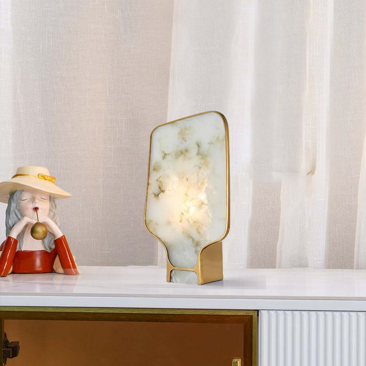Alabaster Table Lamp  Gold Metal Frame with Natural Stone Shade - Detailed view