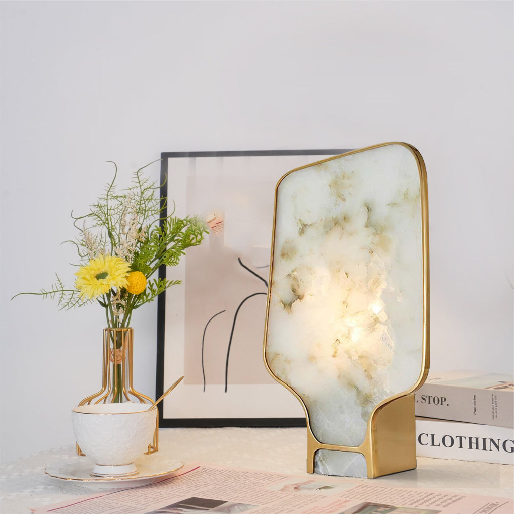 Alabaster Table Lamp  Gold Metal Frame with Natural Stone Shade - Product detail 7