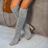 Urban Western Boots  Gray Suede Block Heel Design - Detailed view